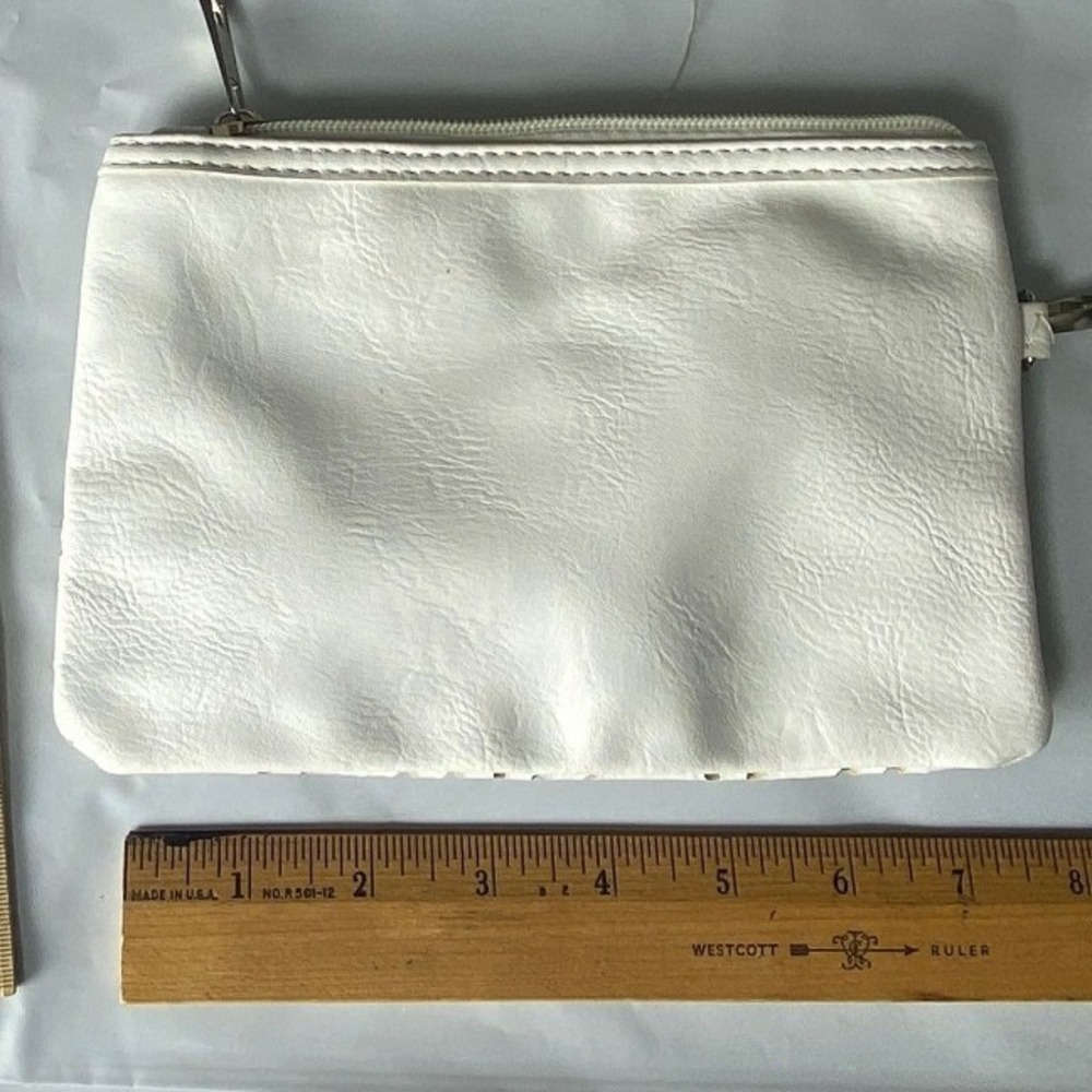 White Leather Wristlet Pouch Small Clutch Bag